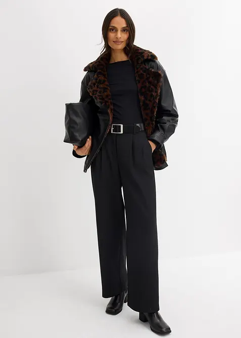 Giacca in similpelle con pelliccia sintetica leopardata, bonprix