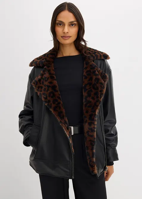 Giacca in similpelle con pelliccia sintetica leopardata, bonprix