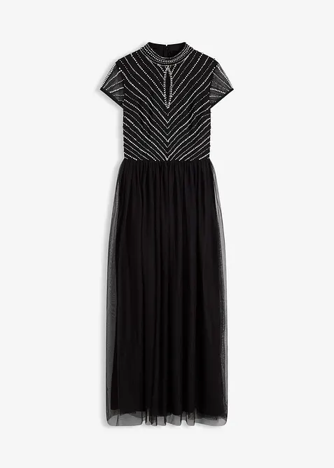 Abito lungo ricamato con perline, bonprix