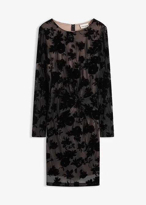 Miniabito in fine mesh con stampa floccata, bonprix