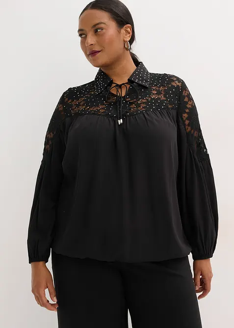 Blusa con colletto e pizzo, bonprix