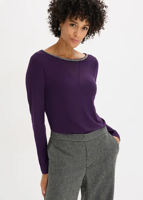 Maglia con inserto in mesh e pietruzze glitterate, bonprix