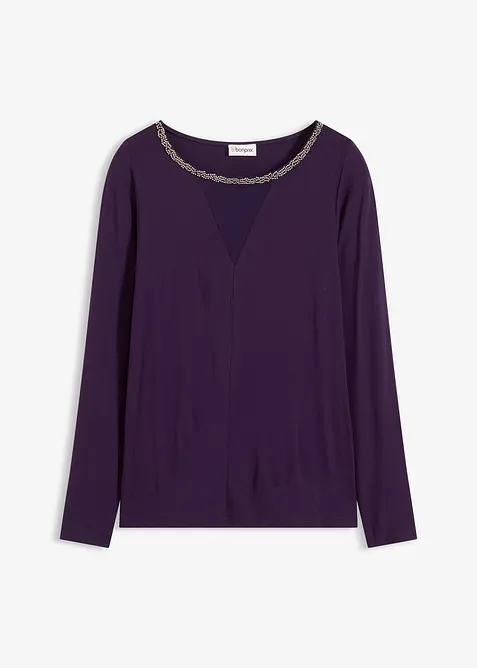 Maglia con inserto in mesh e pietruzze glitterate, bonprix