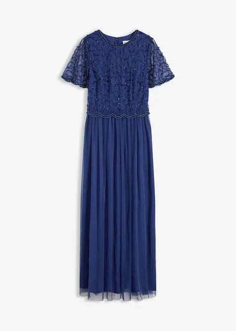 Abito lungo in fine tulle con ricamo e paillettes, bonprix