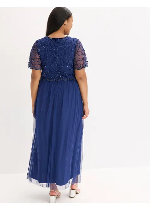 Abito lungo in fine tulle con ricamo e paillettes, bonprix