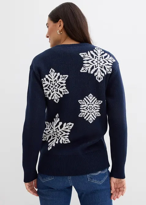 Maglione con scollo rotondo e fiocchi di neve, bonprix