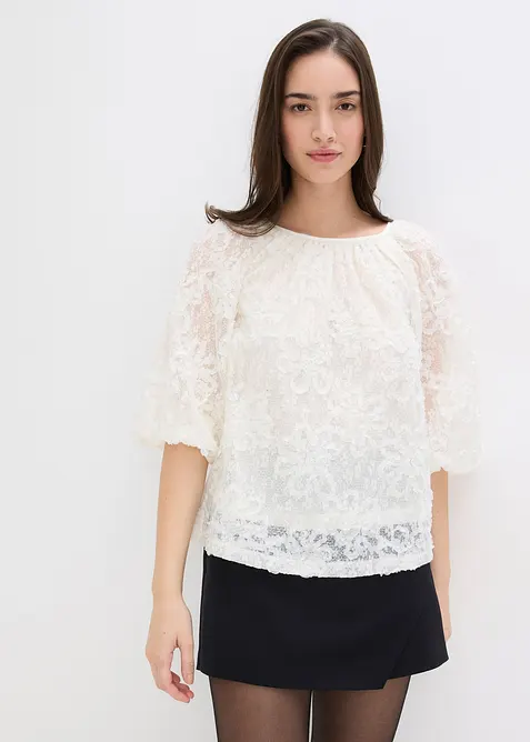 Blusa con motivo floreale operato, bonprix