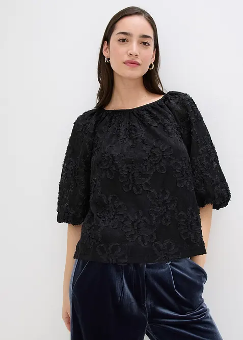 Blusa con motivo floreale operato, bonprix