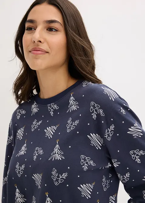 Pigiama in puro cotone con stampa glitterata, bonprix