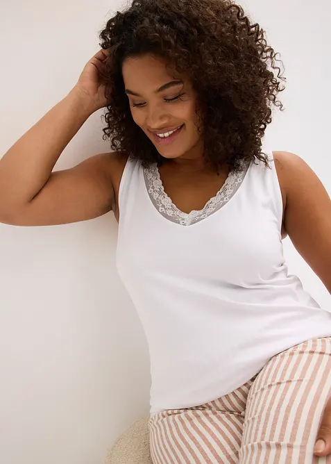 Canottiera con cotone biologico e pizzo (pacco da 2), bonprix