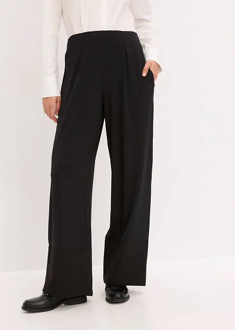 Pantaloni in jersey con inserti di satin, bonprix