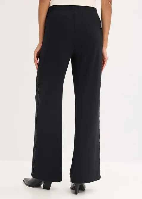 Pantaloni con elastico in vita in punto di Roma con strass, bonprix