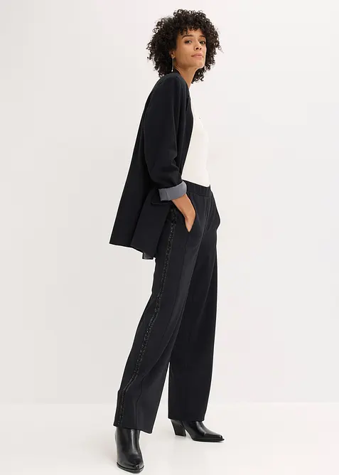 Pantaloni con elastico in vita in punto di Roma con strass, bonprix