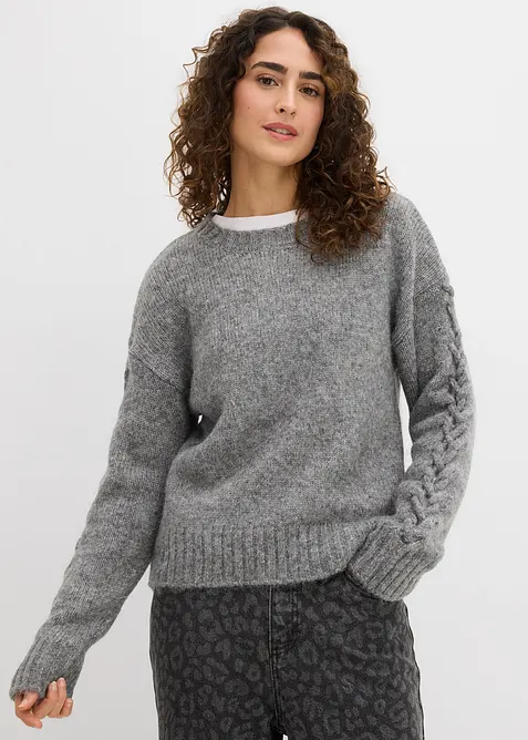 Maglione boxy con motivo a trecce sulle maniche, bonprix