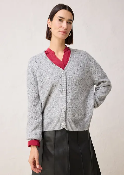 Cardigan traforato con lana, bonprix