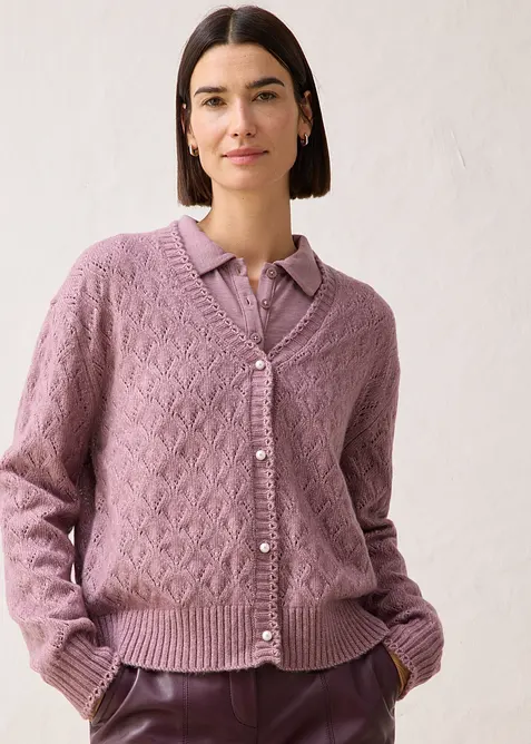 Cardigan traforato con lana, bonprix