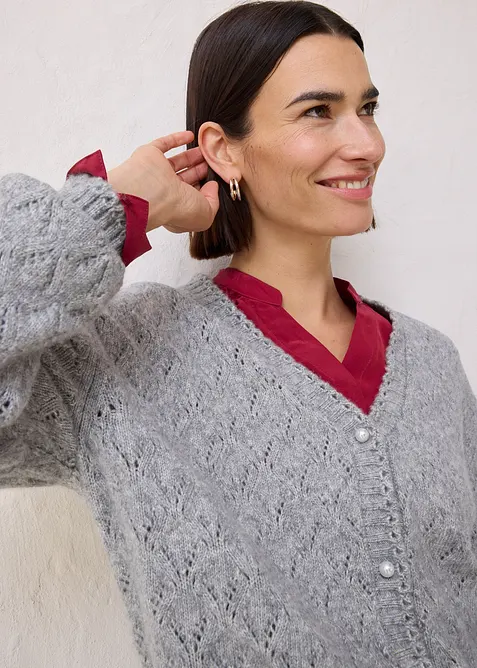 Cardigan traforato con lana, bonprix