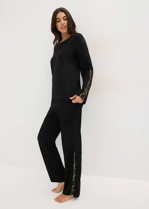 Pigiama con delicato pizzo glitterato, bonprix