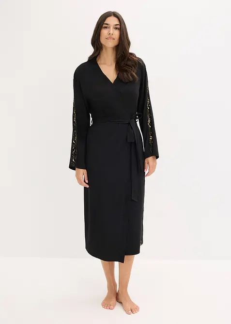 Vestaglia a kimono con delicato pizzo glitterato, bonprix