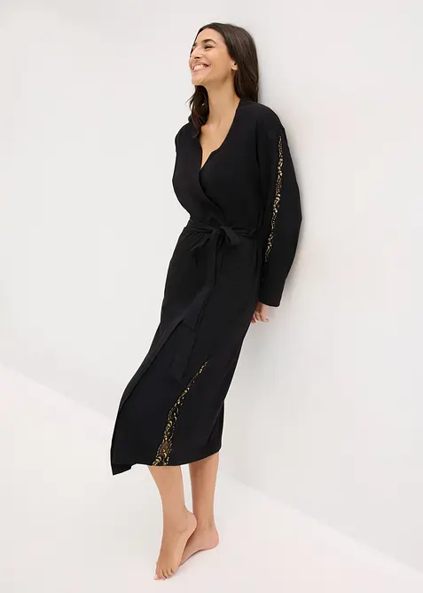 Vestaglia a kimono con delicato pizzo glitterato, bonprix