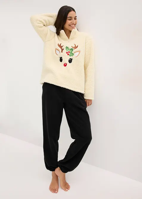 Tuta da casa in teddy con pantaloni in pile, bonprix