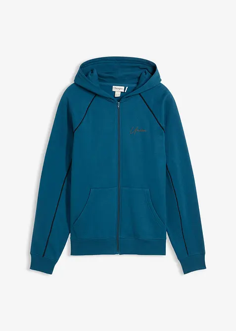 Felpa con zip e dettagli a contrasto in puro cotone, bonprix