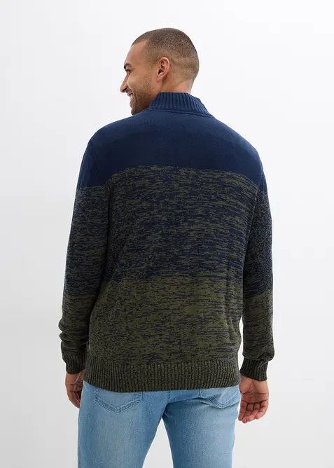 Maglione in morbido misto cotone a filato grosso con mezza zip, bonprix