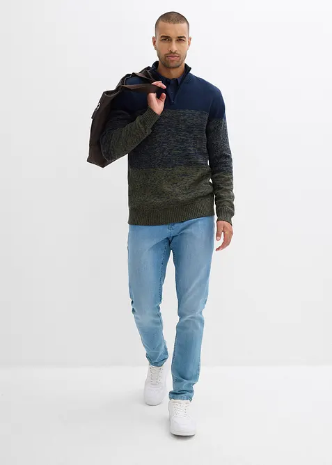 Maglione in morbido misto cotone a filato grosso con mezza zip, bonprix