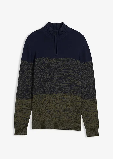 Maglione in morbido misto cotone a filato grosso con mezza zip, bonprix