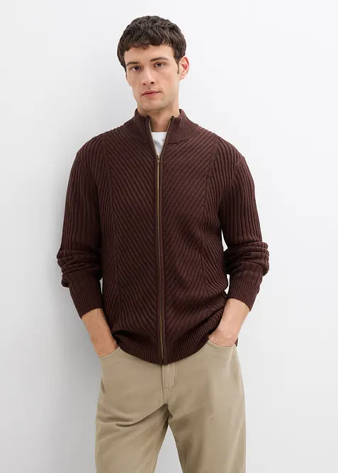 Cardigan a coste in misto cotone, bonprix