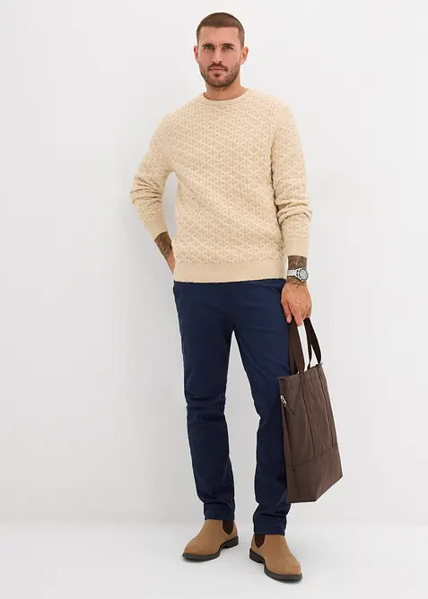 Maglione girocollo con motivo operato, bonprix