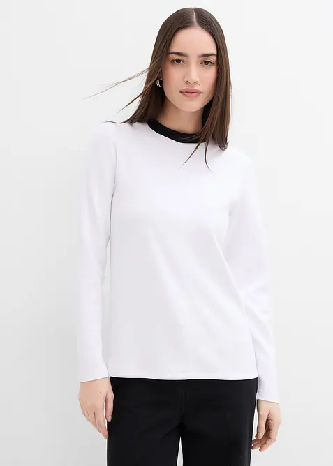 Maglia a maniche lunghe in misto viscosa con collo a coste a contrasto, bonprix