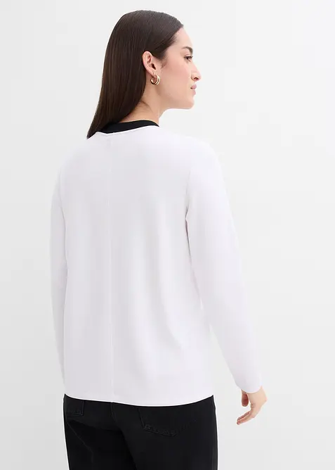Maglia a maniche lunghe in misto viscosa con collo a coste a contrasto, bonprix
