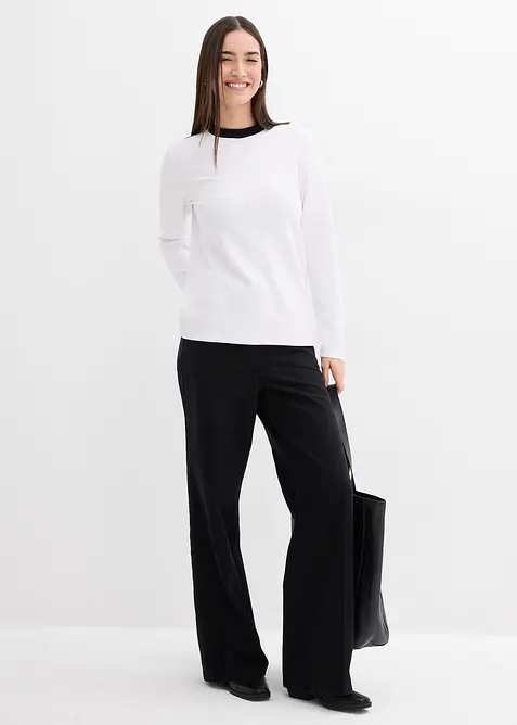 Maglia a maniche lunghe in misto viscosa con collo a coste a contrasto, bonprix