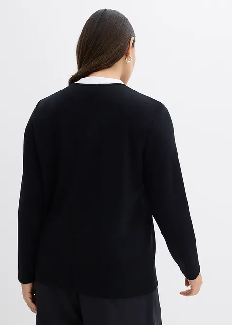 Maglia a maniche lunghe in misto viscosa con collo a coste a contrasto, bonprix