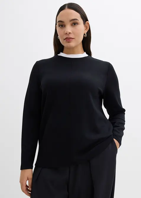 Maglia a maniche lunghe in misto viscosa con collo a coste a contrasto, bonprix