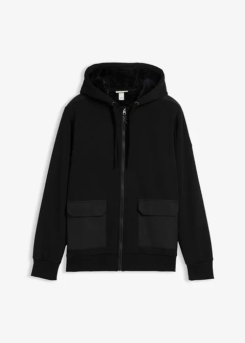 Felpa con zip, cappuccio e fodera teddy, bonprix