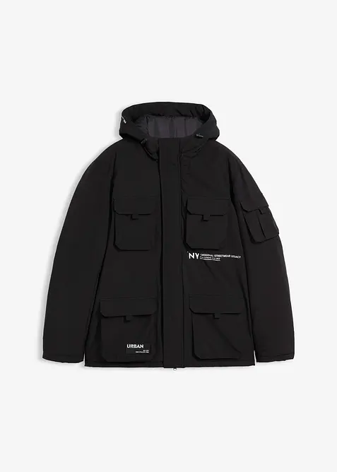 Giacca invernale con cappuccio e tante tasche funzionali, bonprix