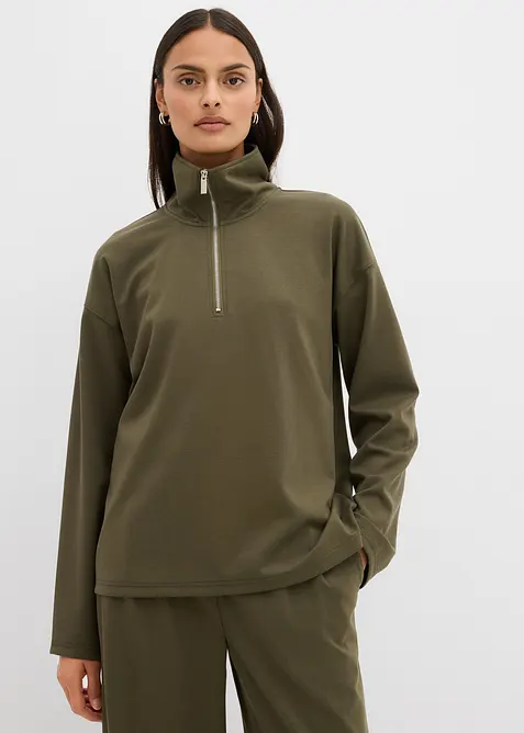 Maglione con mezza zip in misto viscosa, bonprix