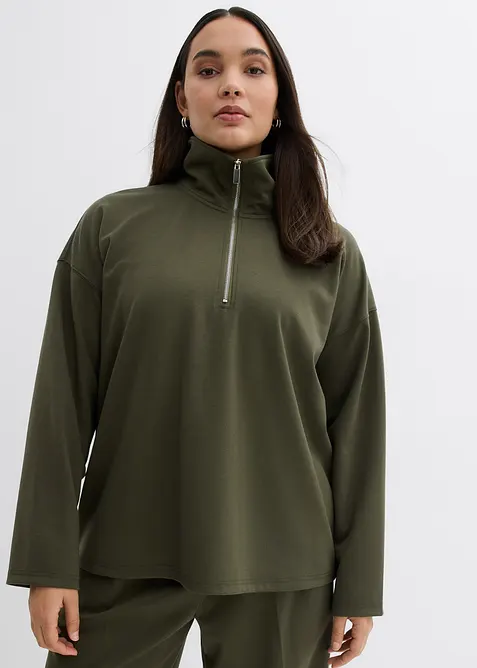 Maglione con mezza zip in misto viscosa, bonprix