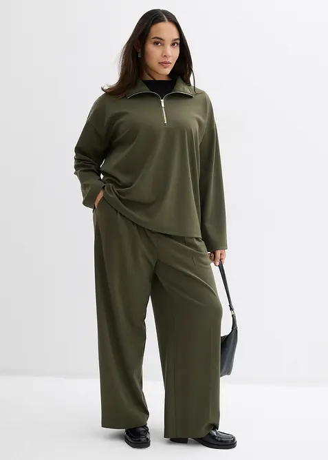 Maglione con mezza zip in misto viscosa, bonprix