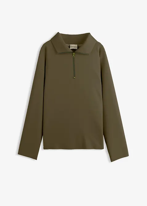 Maglione con mezza zip in misto viscosa, bonprix
