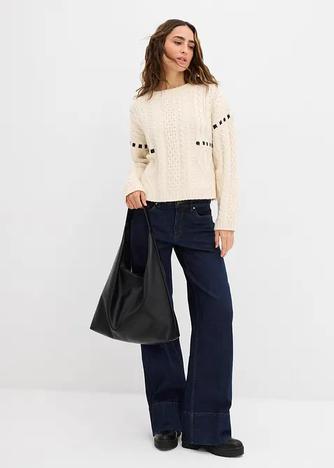 Maglione in filato grosso con motivo a trecce, bonprix