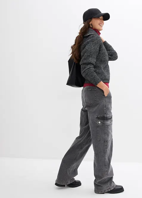 Maglione con mezza zip in morbido misto cotone, bonprix