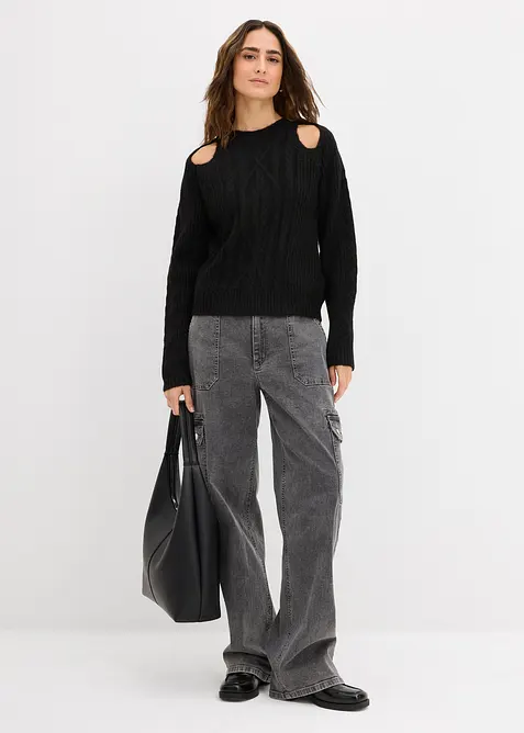 Maglione in  filato grosso con motivo a trecce, bonprix