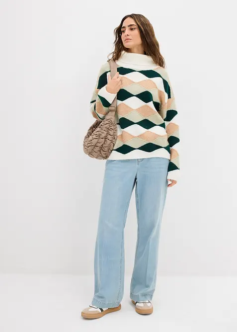 Maglione a collo alto con motivo geometrico, bonprix