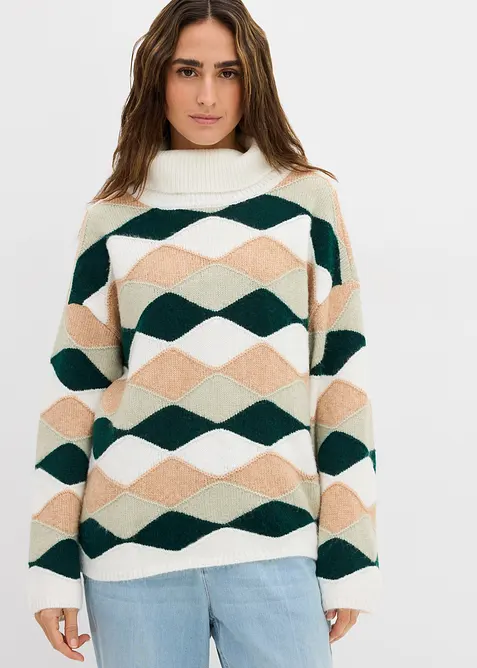 Maglione a collo alto con motivo geometrico, bonprix