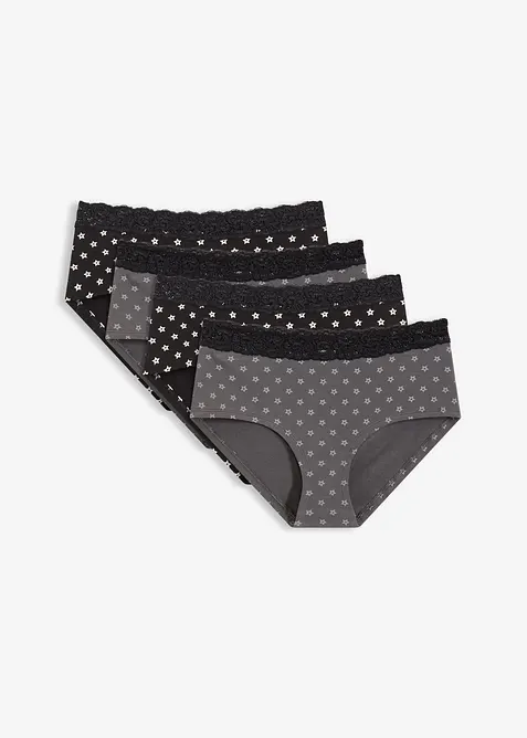 Culotte a vita alta con pizzo e cotone biologico (pacco da 4), bonprix