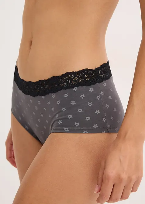Culotte a vita alta con pizzo e cotone biologico (pacco da 4), bonprix