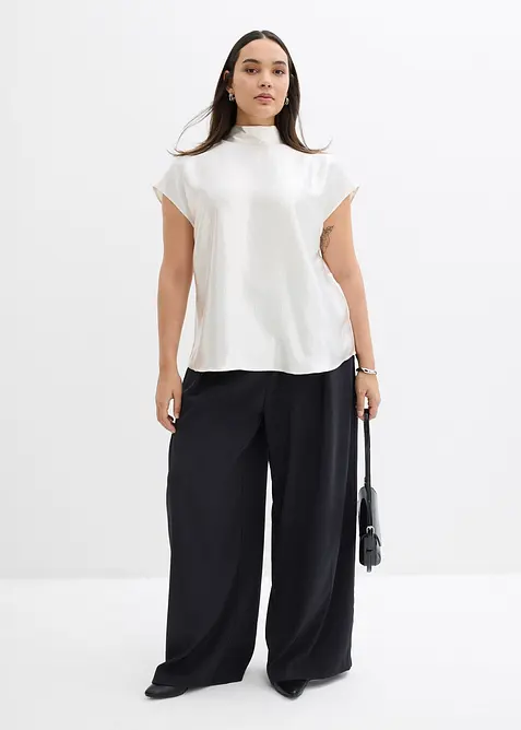 Top in satin con collo a mezza altezza, bonprix